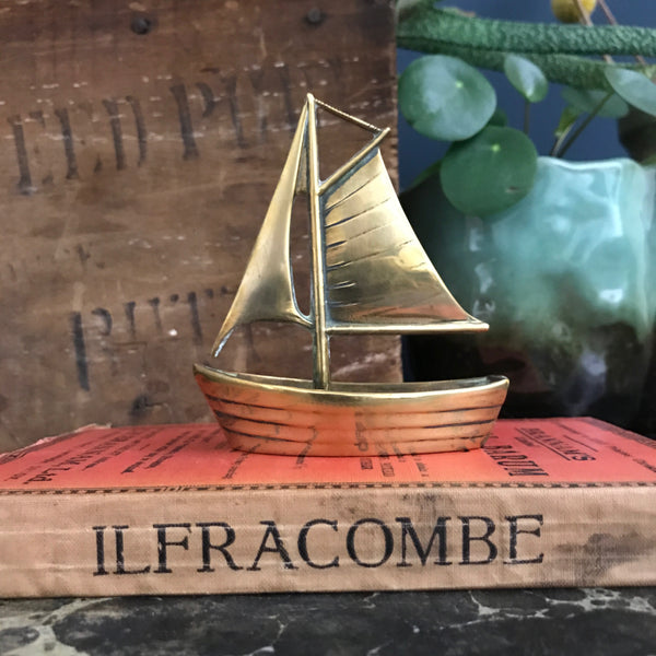 Vintage Mid Century Brass Sailing Boat