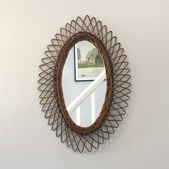 Large French Vintage Oval Wicker/Rattan Mirror