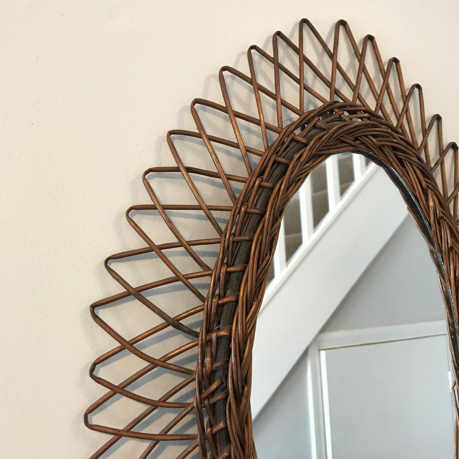 Large French Vintage Oval Wicker/Rattan Mirror