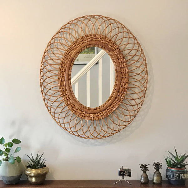 Large Vintage Oval Wicker/Rattan Mirror