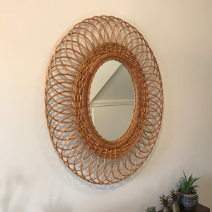 Large Vintage Oval Wicker/Rattan Mirror