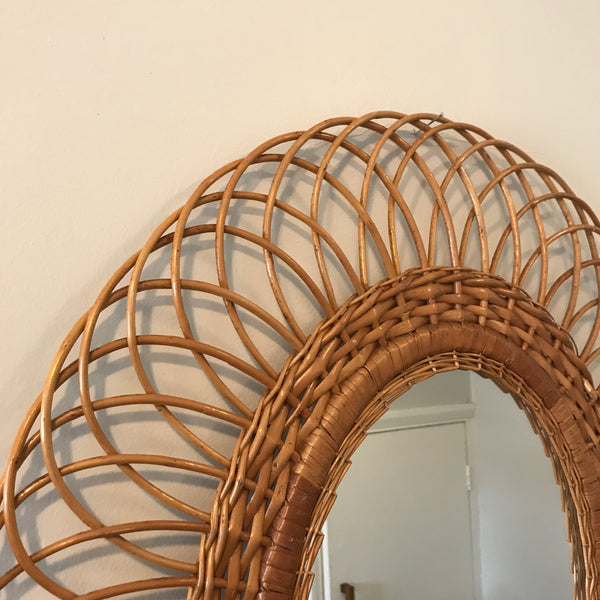 Large Vintage Oval Wicker/Rattan Mirror