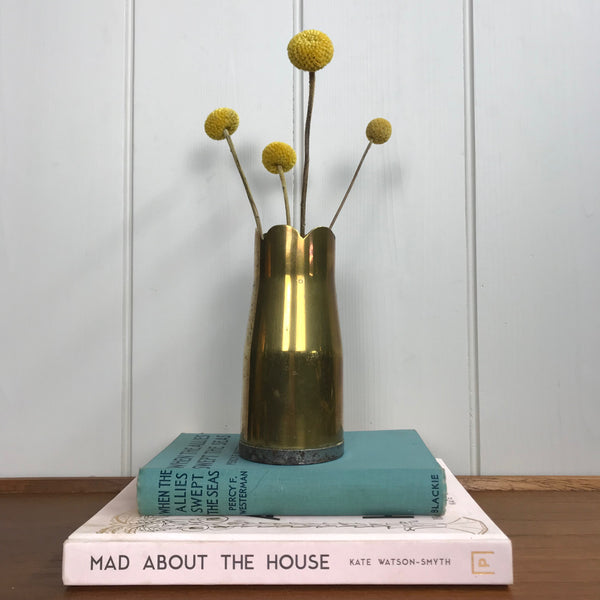 Vintage Brass Trench Art Shell Vase #A3