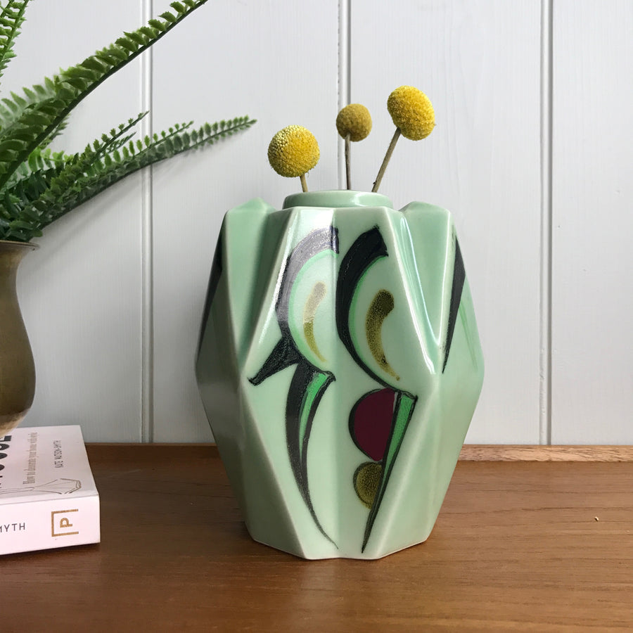 Mid Century Green Ceramic Modernist Vase