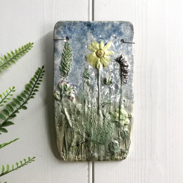 Mid Century Ceramic 'Wild Flowers' Wall Plaque #4
