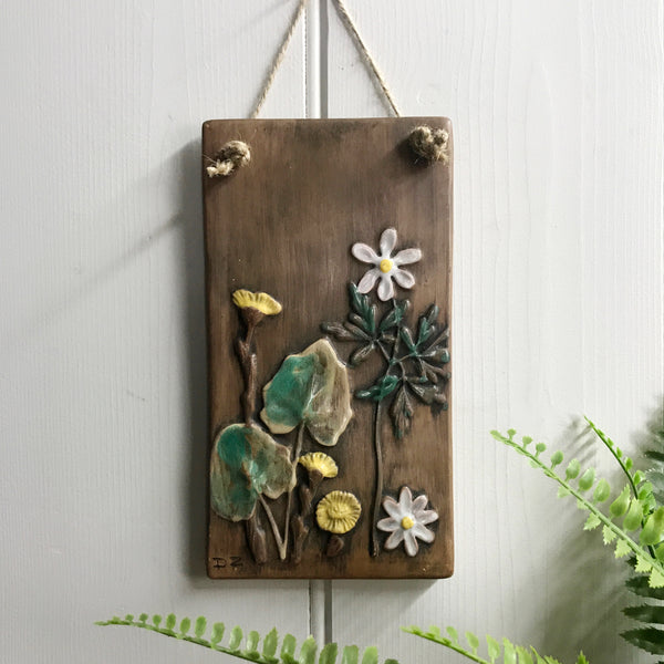 Mid Century Ceramic 'Flowers' Wall Plaque #6