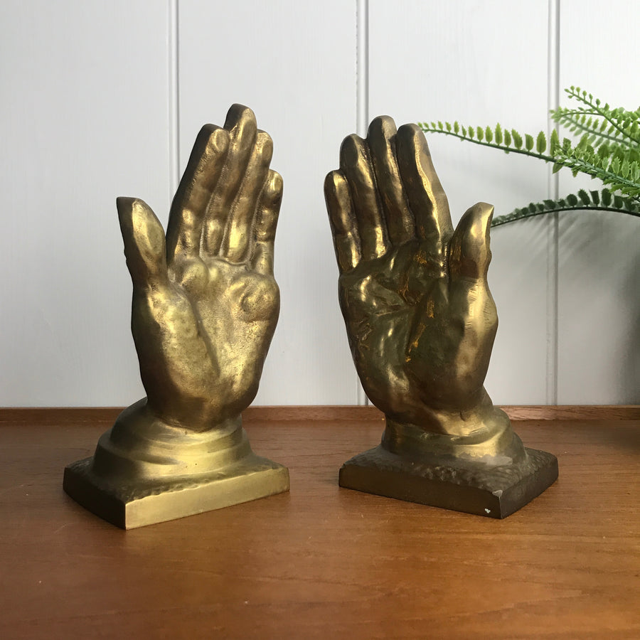 Mid Century Brass Hands Bookends