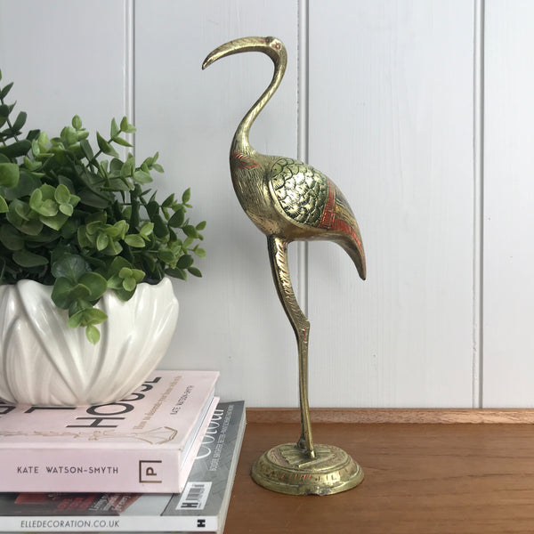 Mid Century Brass Crane - etched