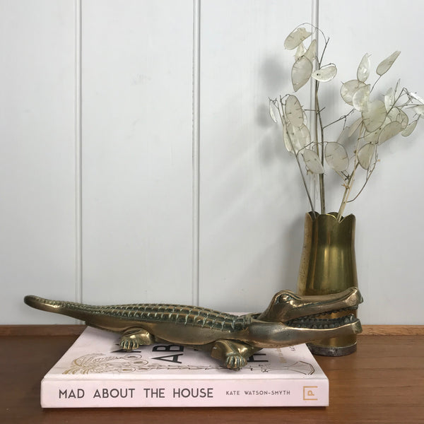 Large Vintage Brass Crocodile Nut Cracker #A1