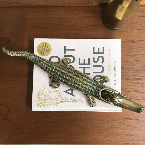 Large Vintage Brass Crocodile Nut Cracker #A1