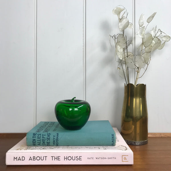 Mid Century Green Glass Apple Paperweight/Ornament