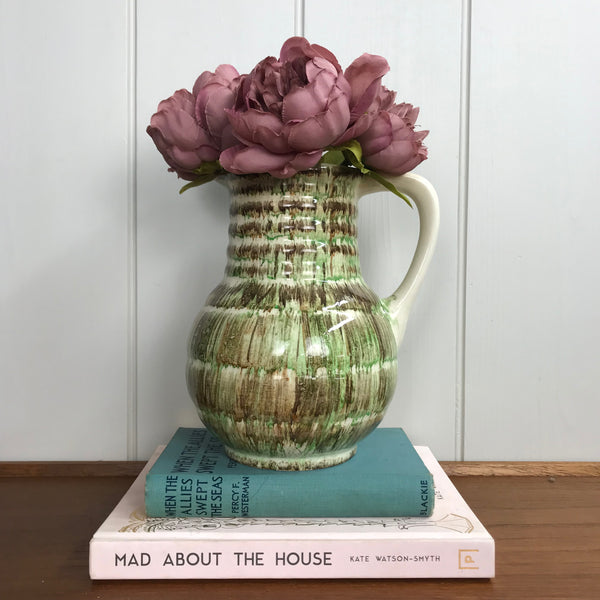 Large Vintage Green & Brown Stripe Jug
