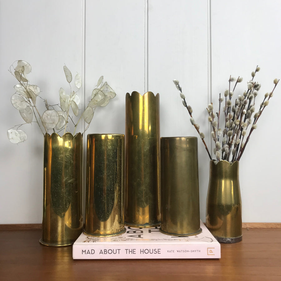 Vintage Brass Trench Art Shell Vase #A2