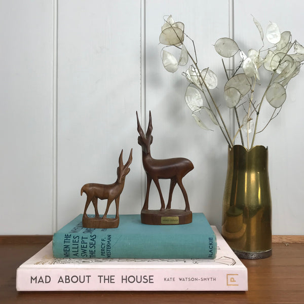 Pair of Mid Century Teak Carved Deer/Antelope