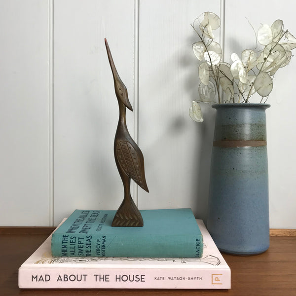Mid Century Wooden Carved Crane #A12