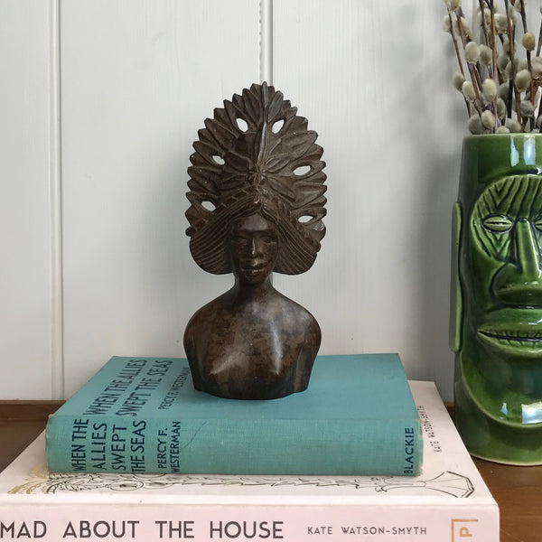 Vintage Teak Carved African Headdress Figure