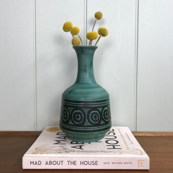 Vintage Teal/Black Ceramic Vase