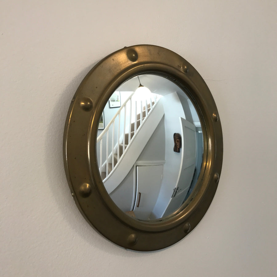 Vintage Brass Convex Porthole Mirror - Small
