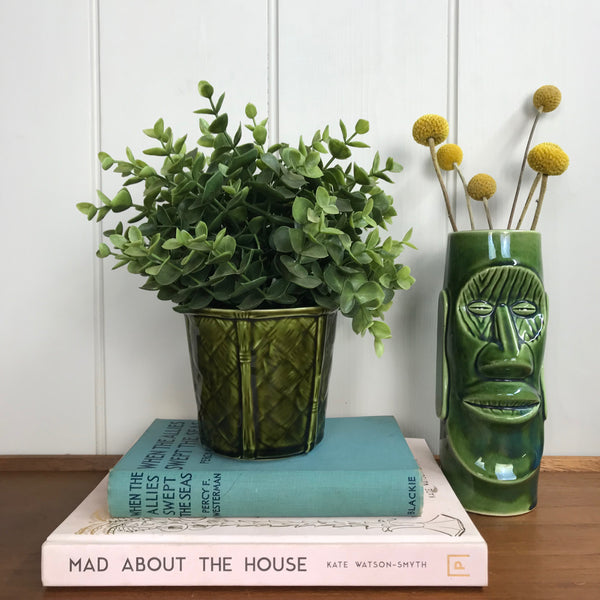 Mid Century Green Ceramic Planter #A1