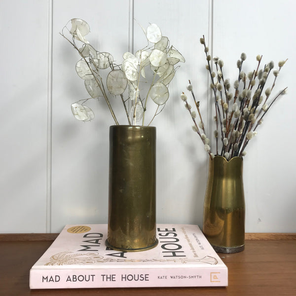 Vintage Brass Trench Art Shell Vase #A2
