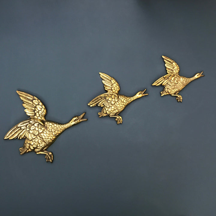 *EXTRA LARGE* Trio of Vintage Brass Flying Ducks