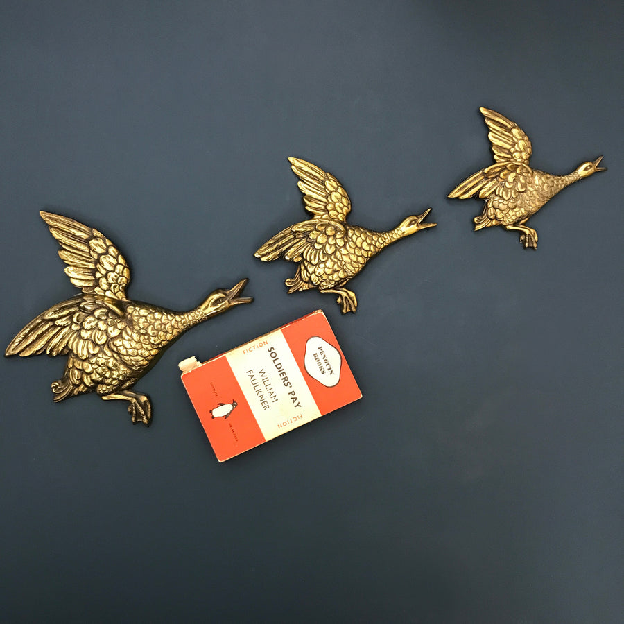 *EXTRA LARGE* Trio of Vintage Brass Flying Ducks