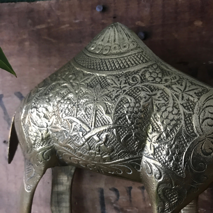 Mid Century Brass Camel - palm tree detail