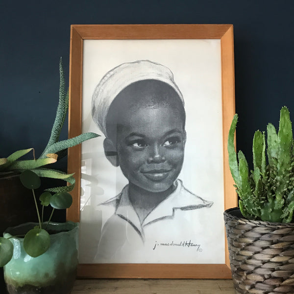 Vintage 1960s Framed & Signed Charcoal Print