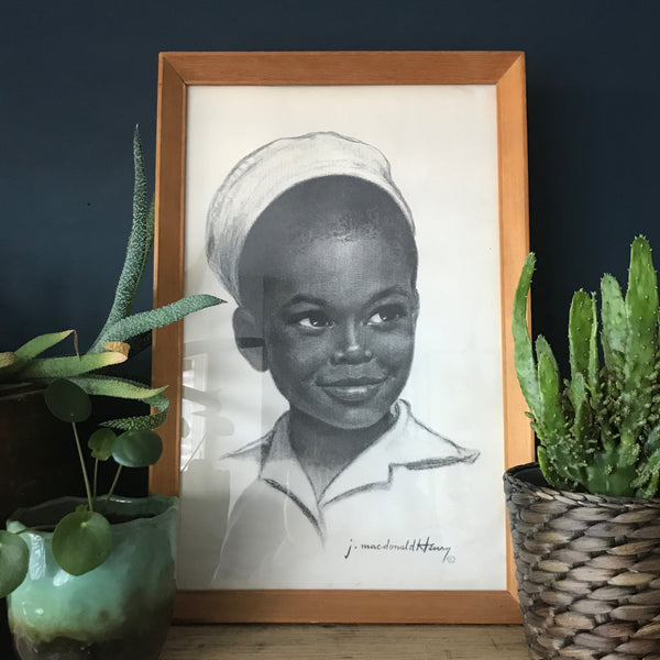 Vintage 1960s Framed & Signed Charcoal Print