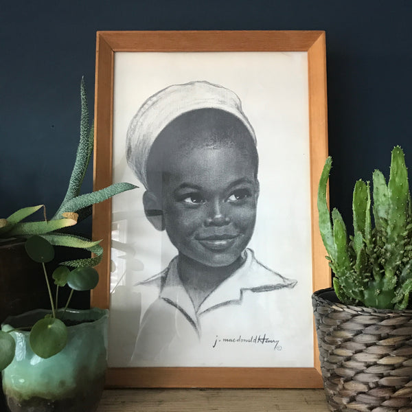 Vintage 1960s Framed & Signed Charcoal Print
