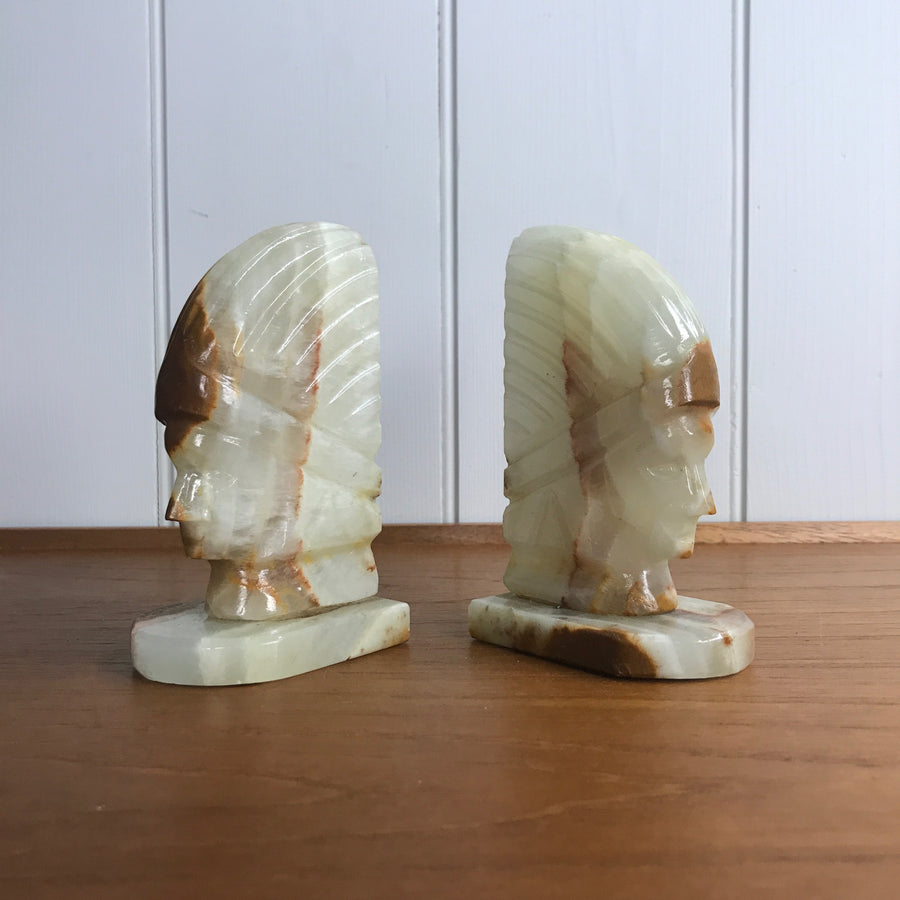Mid Century Natural Onyx 'Native American Indian' Bookends