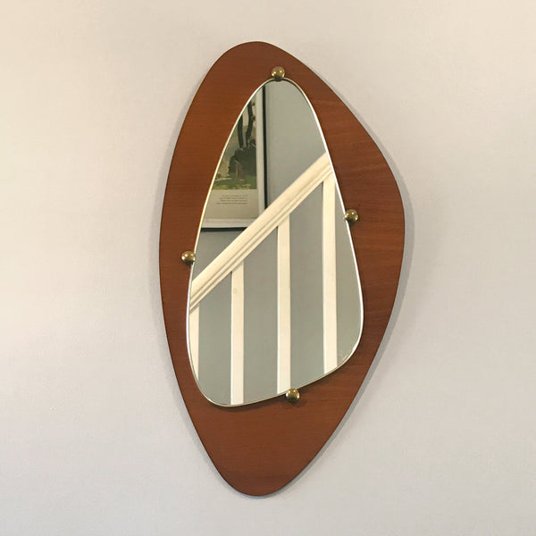 Mid Century Teak & Brass Mirror