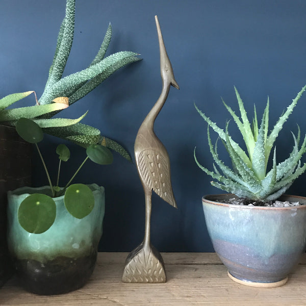 Mid Century Wooden Carved Crane #1