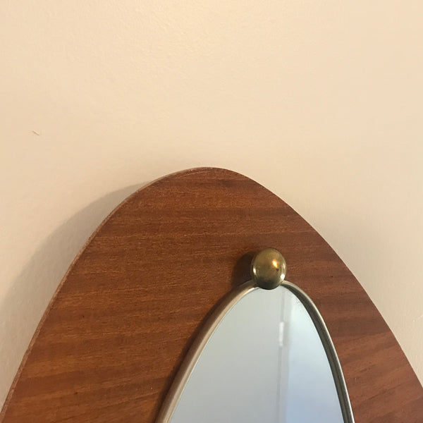 Mid Century Teak & Brass Mirror