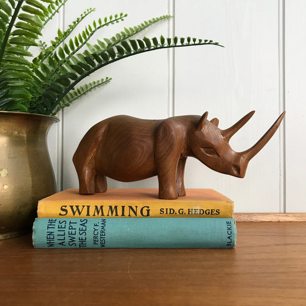 Mid Century Teak Carved Rhino