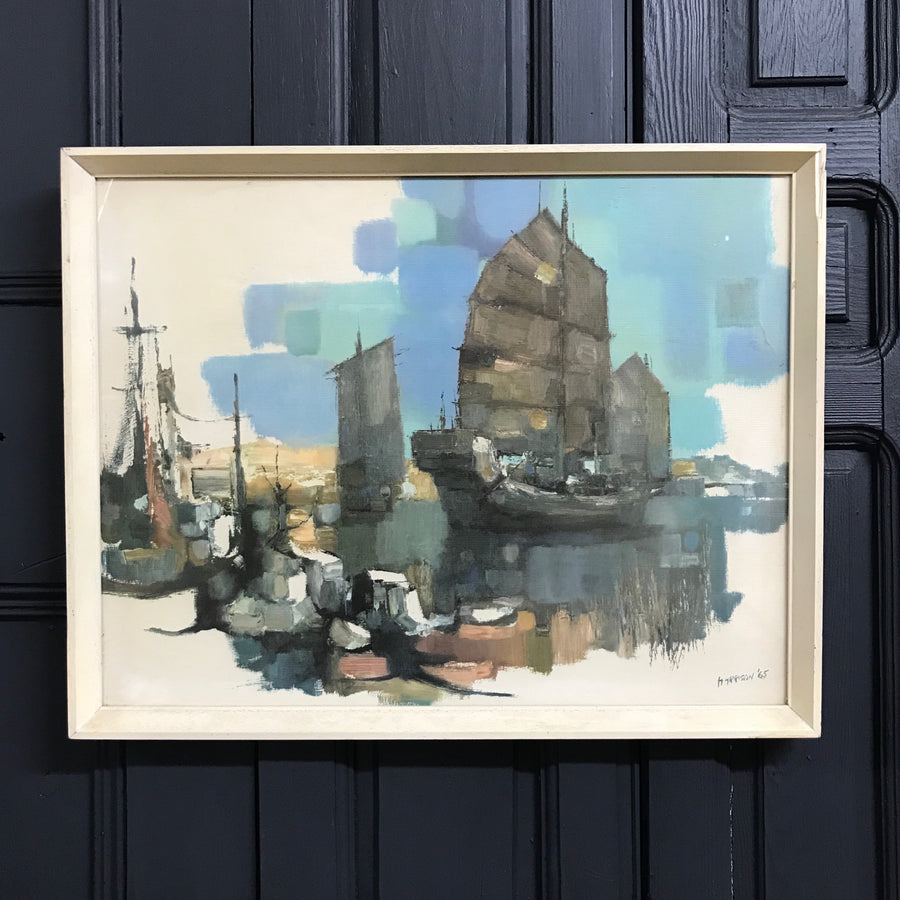 Mid Century Framed Print 'The Harbour'