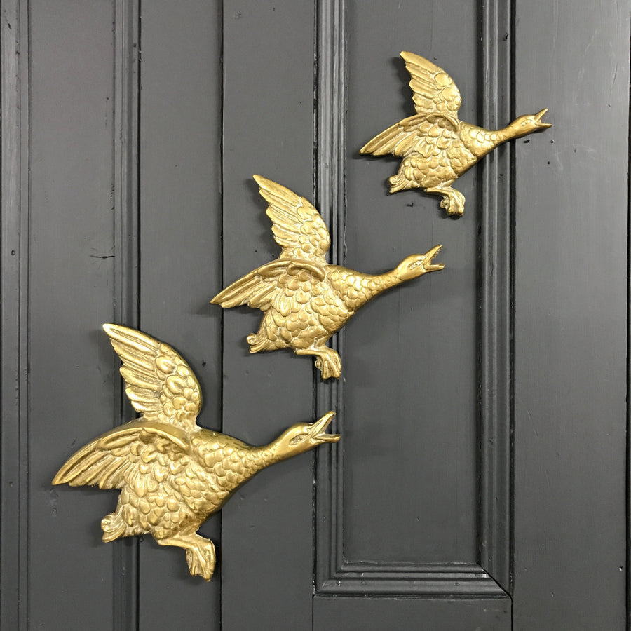 *EXTRA LARGE* Trio of Vintage Brass Flying Ducks #A1