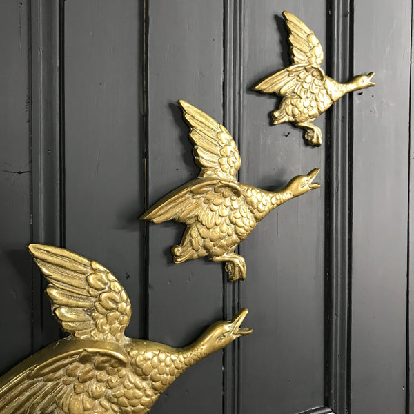 *EXTRA LARGE* Trio of Vintage Brass Flying Ducks #A1