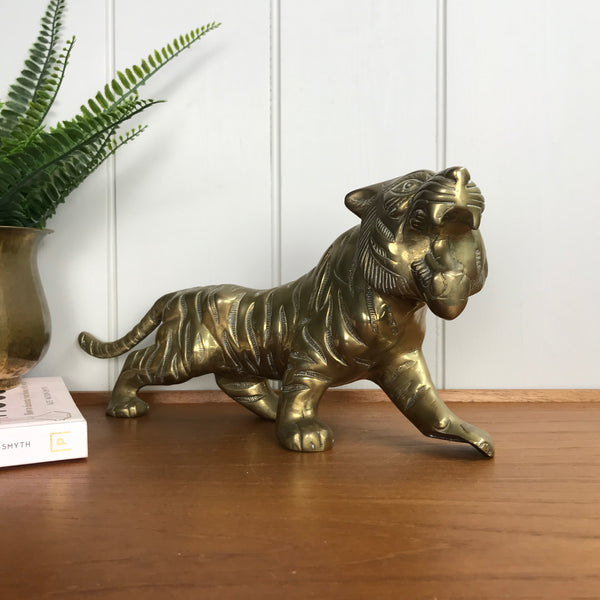 Large Vintage Mid Century Brass Tiger #A1