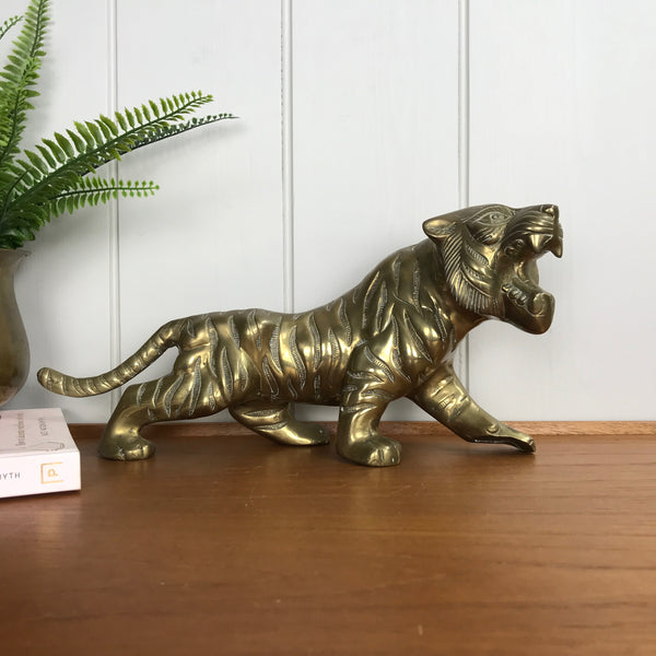 Large Vintage Mid Century Brass Tiger #A1