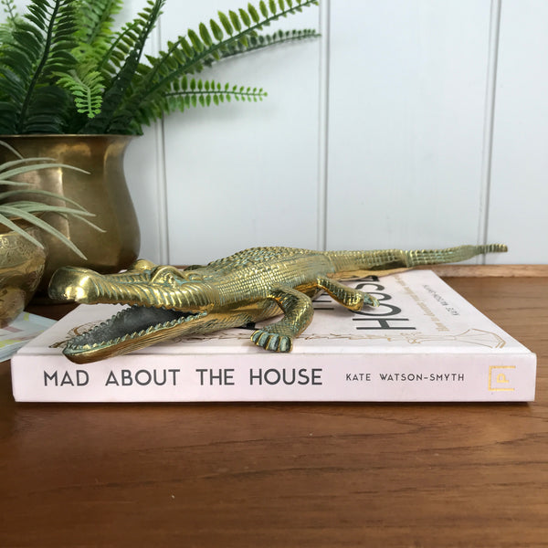 Large Mid Century Brass Crocodile