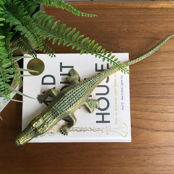 Large Mid Century Brass Crocodile
