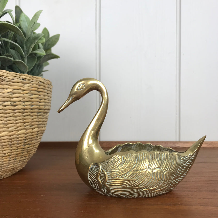 Vintage Brass Swan Planter #A2 - Medium