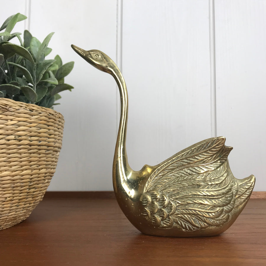 Vintage Brass Swan Planter - Large
