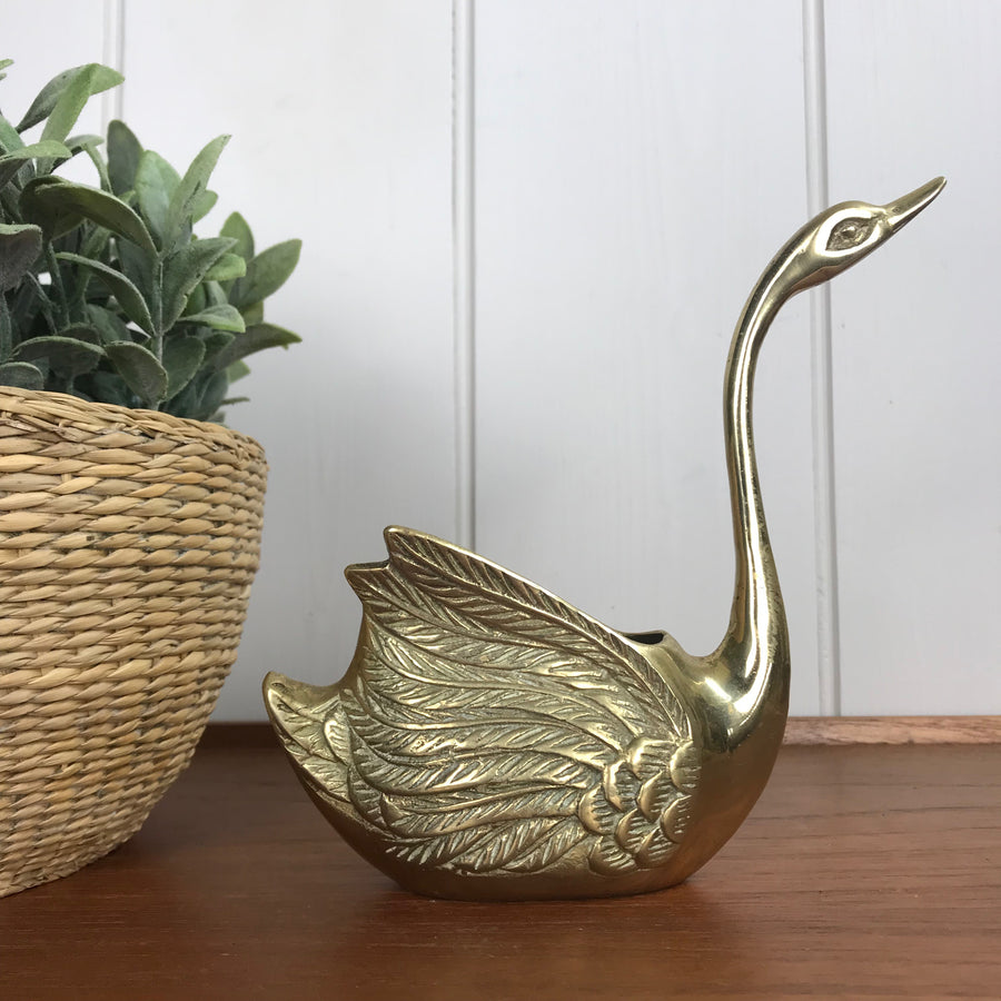 Vintage Brass Swan Planter - Large