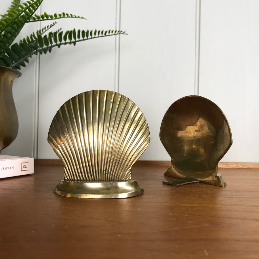 Mid Century Brass Clam Bookends