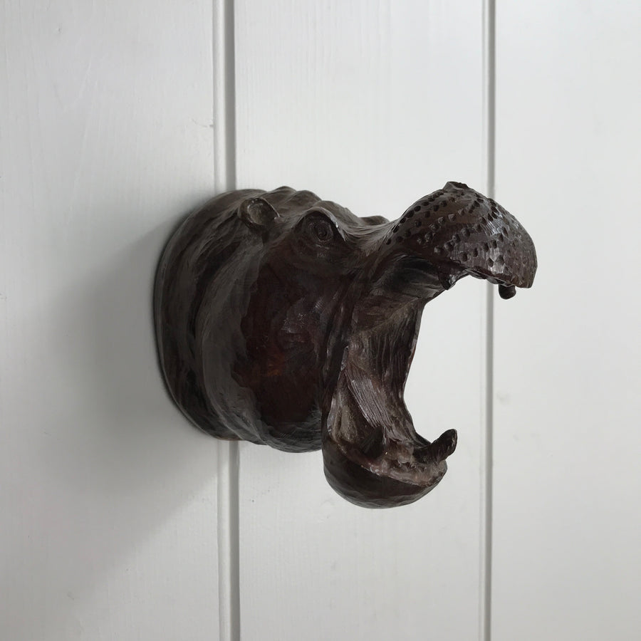 Mid Century Carved Hippo Head/Wall Plaque #2