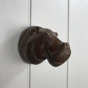 Mid Century Carved Hippo Head/Wall Plaque #1