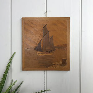 Mid Century Marquetry 'Sail Boat' Framed