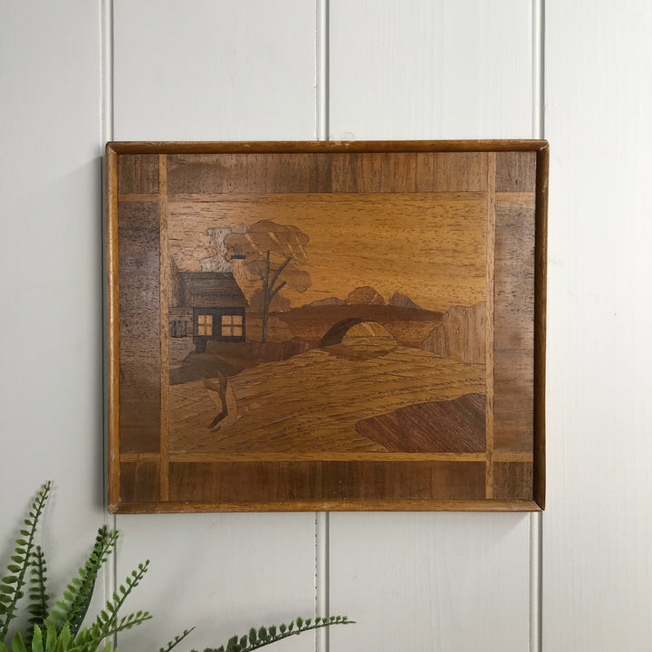 Mid Century Marquetry 'Landscape' Framed